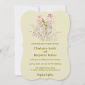 シンプルなゴールドの野の花のブーケ　フラワーの結婚式 セーブザデート (正面)