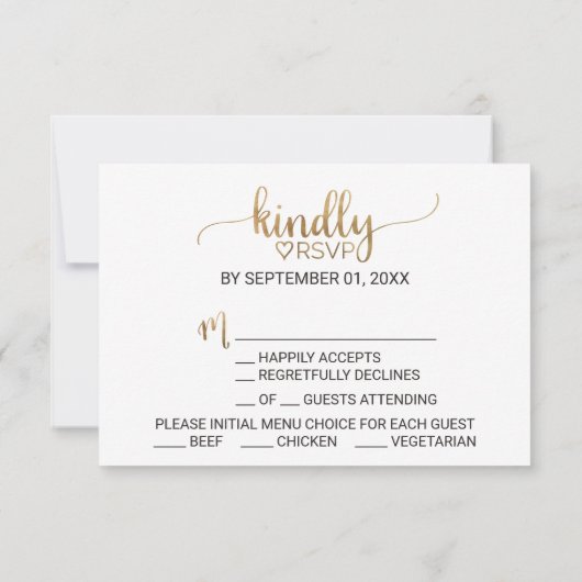 シンプルなゴールドカリグラフィーメニュー選択RSVPカード 出欠カード (裏面)