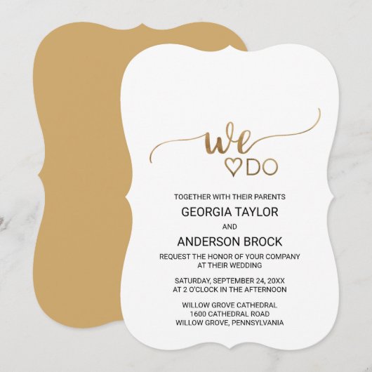 シンプルなゴールドカリグラフィー「We Do」ウェディング 招待状 (正面/裏面)