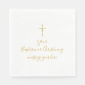 シンプルなゴールドクロス 洗礼 誕生メッセージ スタンダードランチョンナプキン (正面)