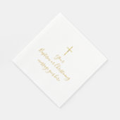 シンプルなゴールドクロス 洗礼 誕生メッセージ スタンダードランチョンナプキン (角)