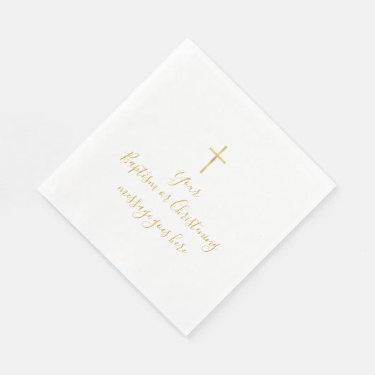 シンプルなゴールドクロス 洗礼 誕生メッセージ スタンダードランチョンナプキン (角)