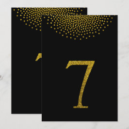 シンプルなゴールドグリッターとブラックのテーブルナンバー7 招待状