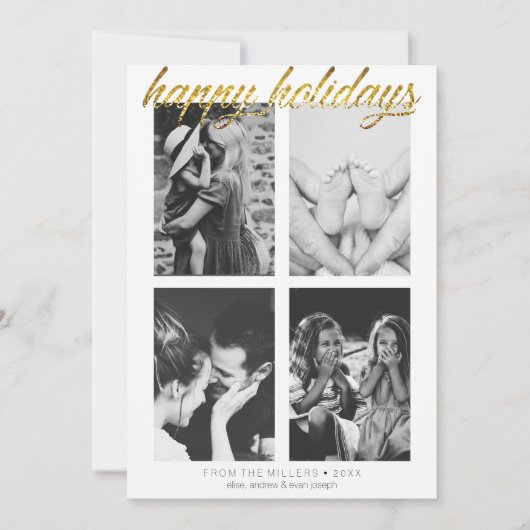 シンプルなゴールドグリッターの写真編集可能なホリデーカード シーズンカード (正面)