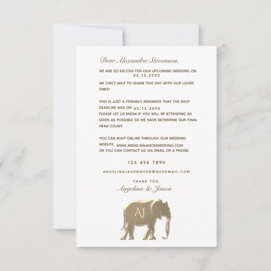 シンプルなゴールドリマインダー結婚式招待状 RSVP カード (正面)