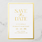 シンプルなゴールド写真セーブ・ザ・デート・フォイル招待状 箔招待状 (正面)