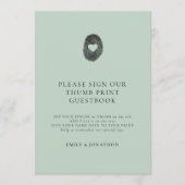 シンプルなサージグリーンの拇印ゲストブックサインカード 招待状 (正面)