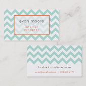 シンプルなシェブロンのインテリア・デザインの名刺のティール（緑がかった色） 名刺 (正面/裏面)