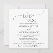 シンプルなシルバーのカリグラフィー「We Do」スクエア結婚式 招待状 (正面)