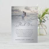シンプルなシルバーの結婚式のお礼カード（写真付き） サンキューカード (スタンド正面)