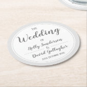 シンプルなシルバーグレーとホワイトのデザイン ラウンドペーパーコースター (アングル)