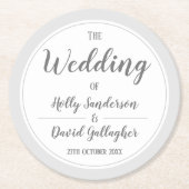 シンプルなシルバーグレーとホワイトのデザイン ラウンドペーパーコースター (正面)