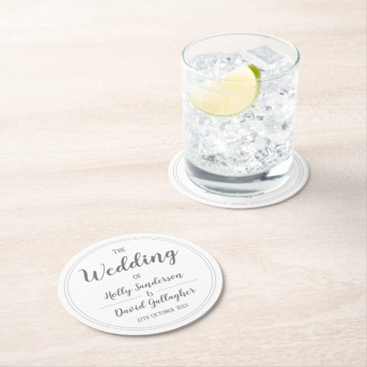 シンプルなシルバーグレーとホワイトのデザイン ラウンドペーパーコースター (インサイチュ)