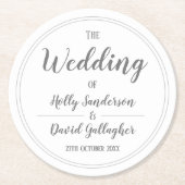 シンプルなシルバーグレーとホワイトのデザイン ラウンドペーパーコースター (正面)