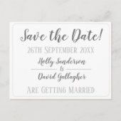 シンプルなシルバーグレーとホワイトの結婚式日程カード ポストカード (正面)