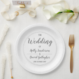 シンプルなシルバーグレーとホワイトの結婚式 ペーパープレート
