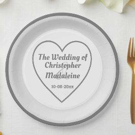 シンプルなシルバーグレーとホワイトの結婚式 ペーパープレート