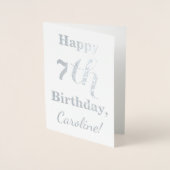 シンプルなシルバーフォイル 7歳の誕生日 + 名前入り 箔カード (正面)