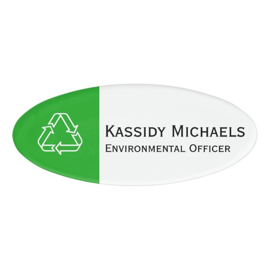 シンプルなシンボル – リサイクル+テキストとアイディア 名札 (正面)