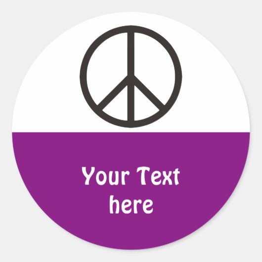 シンプルなシンボル – PEACE +テキストとアイディア ラウンドシール (正面)