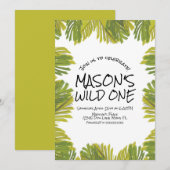 シンプルなジャングルの緑の手描き ズーパーティー 招待状 (正面/裏面)