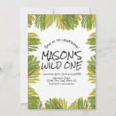 シンプルなジャングルの緑の手描き ズー パーティー 招待状 (正面)