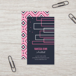 シンプルなスカイライン|人のショッキングピンク及び濃紺の建築家 名刺