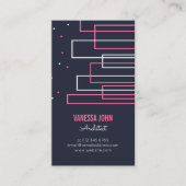 シンプルなスカイライン|人のショッキングピンク及び濃紺の建築家 名刺 (正面)