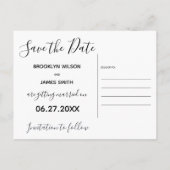 シンプルなスクリプトで節約！結婚式のSave the Date ポストカード (裏面)