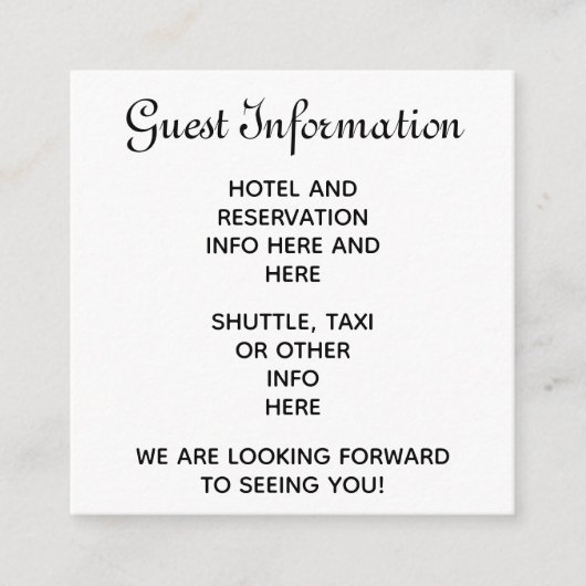 シンプルなスクリプトで結婚式のゲストの予約情報をお伝えします エンクロージャーカード (正面)