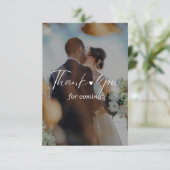 シンプルなスクリプトのミニマリスト写真付き結婚式サンクスカード サンキューカード (スタンド正面)
