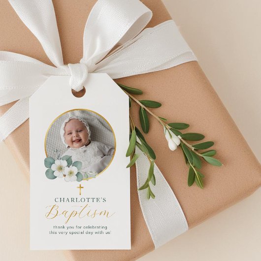 シンプルなスクリプトの写真付き洗礼タグ | オーダーメイド ギフトタグ