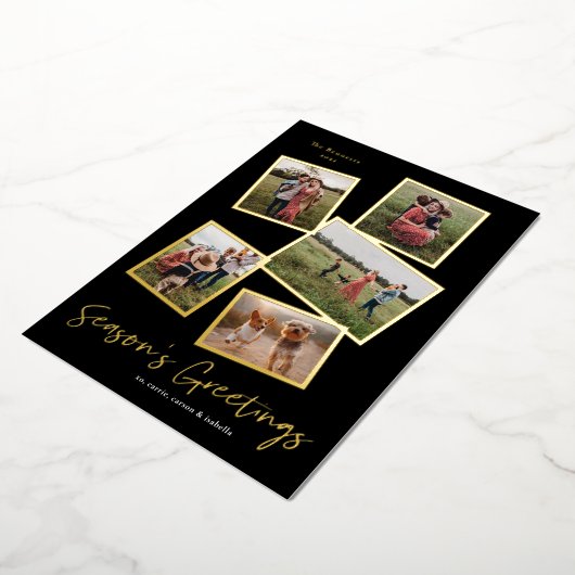 シンプルなスクリプトの季節の挨拶5枚の写真コラージュ 箔シーズンカード (回転した状態)