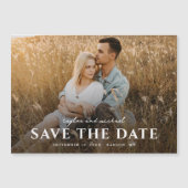 シンプルなスクリプトネーム フォト ウェディング セーブ・ザ・デート マグネット招待状 (正面)