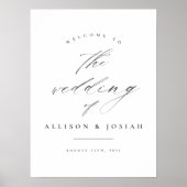 シンプルなスクリプトホワイト予算ウェディングウェルカム ポスター (正面)