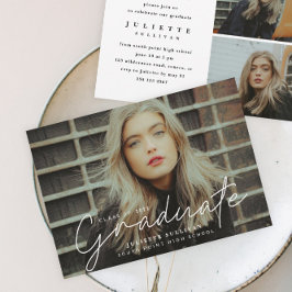 シンプルなスクリプト写真 卒業おめでとう 招待状