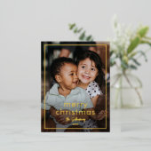 シンプルなスクリプト名 ミニマル写真 クリスマス ゴールド 箔シーズンポストカード (立ち正面)