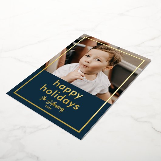 シンプルなスクリプト名 ミニマル写真 ゴールドホイル ホリデー (回転した状態)