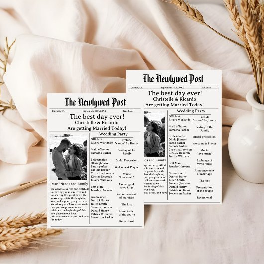 シンプルなスクリプト新聞の結婚式の「save the date」招待状 招待状