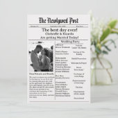 シンプルなスクリプト新聞の結婚式の「save the date」招待状 招待状 (スタンド正面)