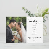 シンプルなスクリプト結婚式の写真 サンキューカード (スタンド正面)