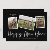 シンプルなスクリプト お正月 3 枚の写真 コラージュ シーズンカード (正面/裏面)