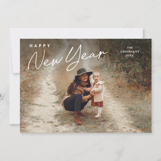 シンプルなスクリプト お正月 3 枚の写真 シーズンカード (正面)