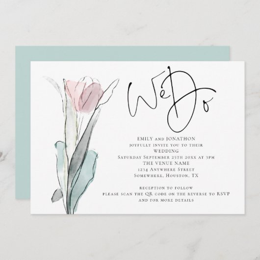 シンプルなスクリプト ウェドゥ フォト QR コード 結婚式招待状 招待状 (正面/裏面)