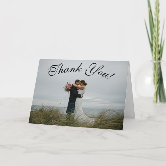 シンプルなスクリプト – スコットランドの結婚式 感謝カード (正面)