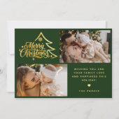 シンプルなスクリプト ツー フォト グリーン メリークリスマス シーズンカード (正面)