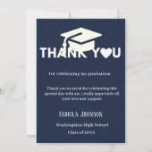 シンプルなスクリプト ネイビーブルーの卒業お礼カード 招待状 (裏面)