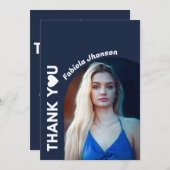 シンプルなスクリプト ネイビーブルーの卒業お礼カード 招待状 (正面/裏面)