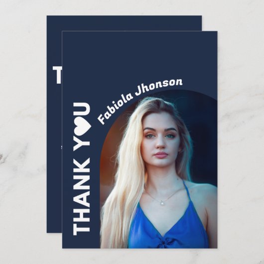 シンプルなスクリプト ネイビーブルーの卒業お礼カード 招待状 (正面/裏面)