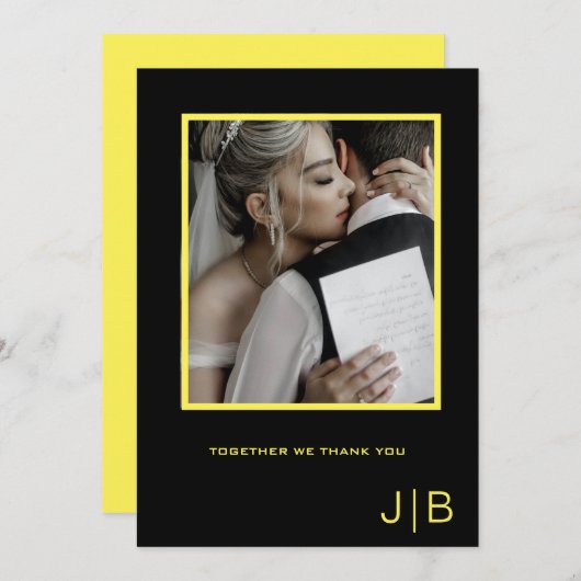 シンプルなスクリプト ブラック&イエローのミニマルな写真 サンキューカード (正面/裏面)